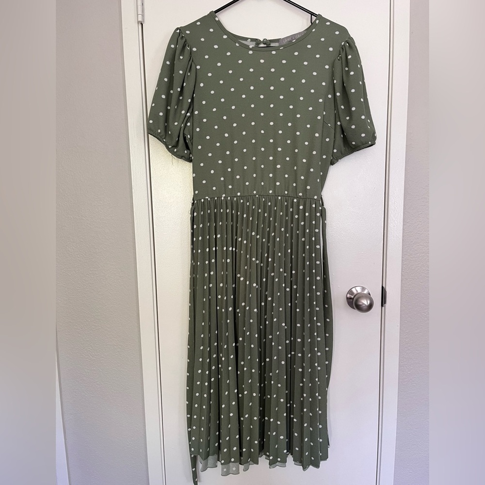 Green Puff Sleeve Midi Sundress for Casual Wear - Picture 2 of 5